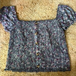 Floral Button-Down Smocked Top